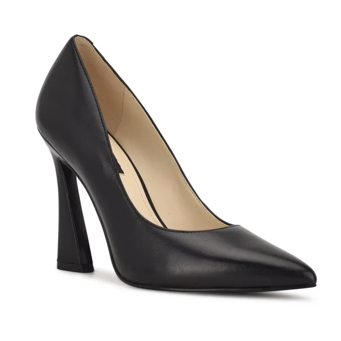 Trendz Pointy Toe Pumps Black Leather Women Nine West Heels
