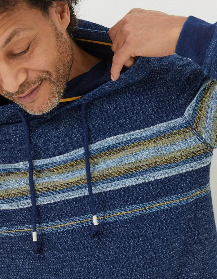 Trescowe Indigo Stripe Hoodie Indigo Blue Men FatFace Sweatshirts and Hoodies