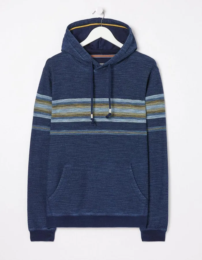 Trescowe Indigo Stripe Hoodie Indigo Blue Men FatFace Sweatshirts and Hoodies