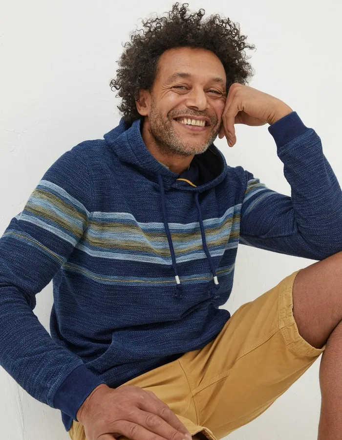 Trescowe Indigo Stripe Hoodie Indigo Blue Men FatFace Sweatshirts and Hoodies