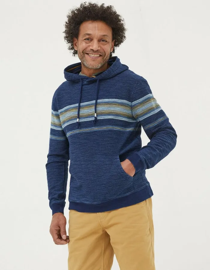 Trescowe Indigo Stripe Hoodie Indigo Blue Men FatFace Sweatshirts and Hoodies