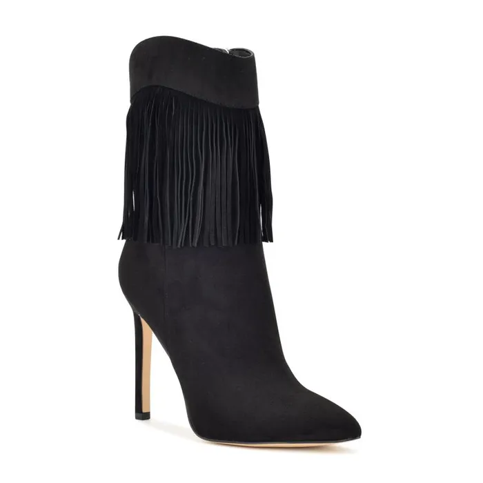 Tries Heeled Fringe Booties Black Suede Women Nine West Boots and Booties