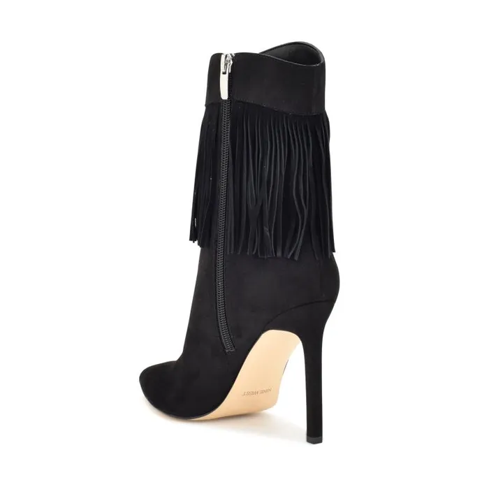 Tries Heeled Fringe Booties Black Suede Women Nine West Boots and Booties