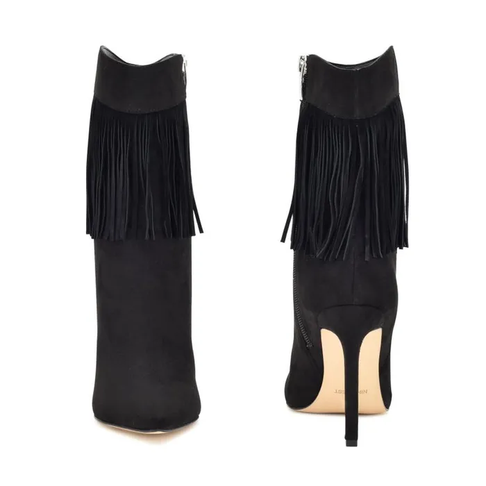 Tries Heeled Fringe Booties Black Suede Women Nine West Boots and Booties