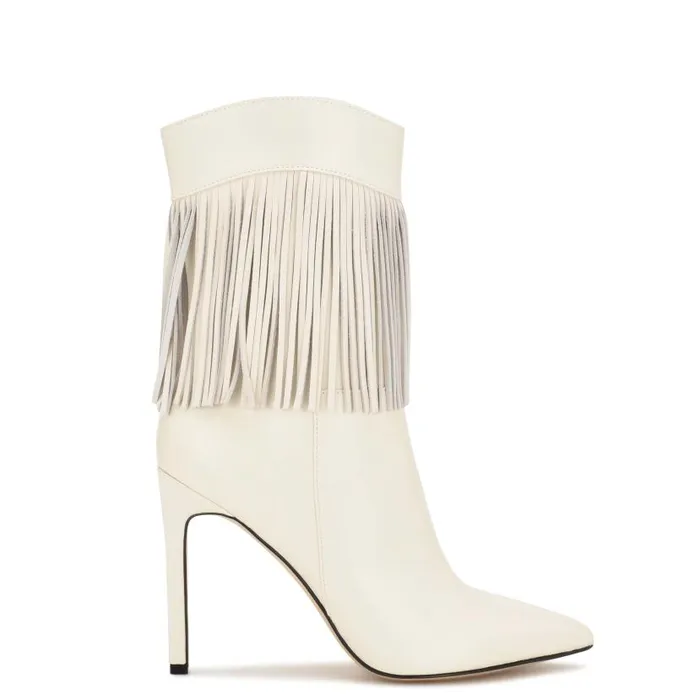 Tries Heeled Fringe Booties Chic Cream Women Nine West Heels