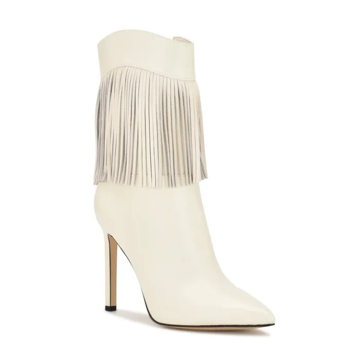 Tries Heeled Fringe Booties Chic Cream Women Nine West Heels