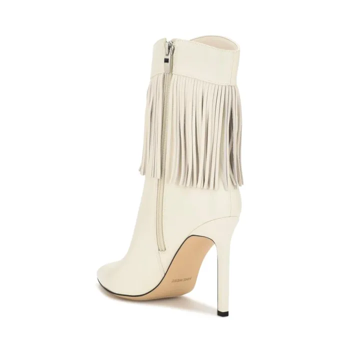 Tries Heeled Fringe Booties Chic Cream Women Nine West Heels