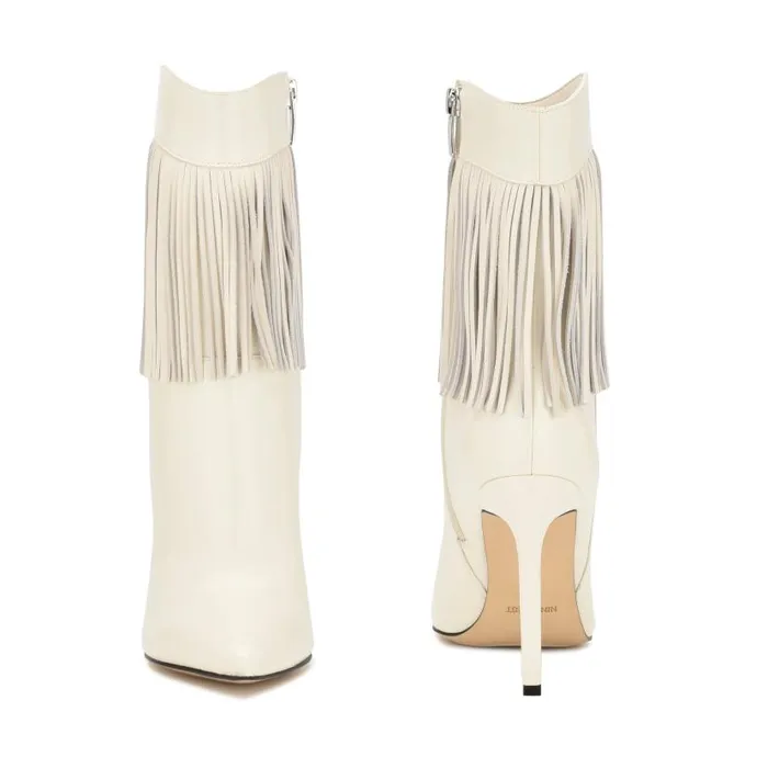 Tries Heeled Fringe Booties Chic Cream Women Nine West Heels
