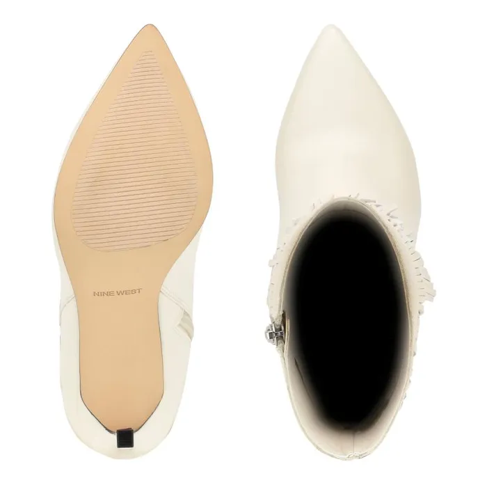 Tries Heeled Fringe Booties Chic Cream Women Nine West Heels