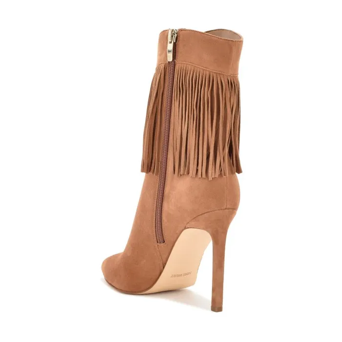 Tries Heeled Fringe Booties Cognac Suede Women Nine West Boots and Booties