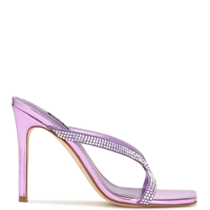 Twist Heeled Slide Sandals Purple Metallic Women Nine West Heels