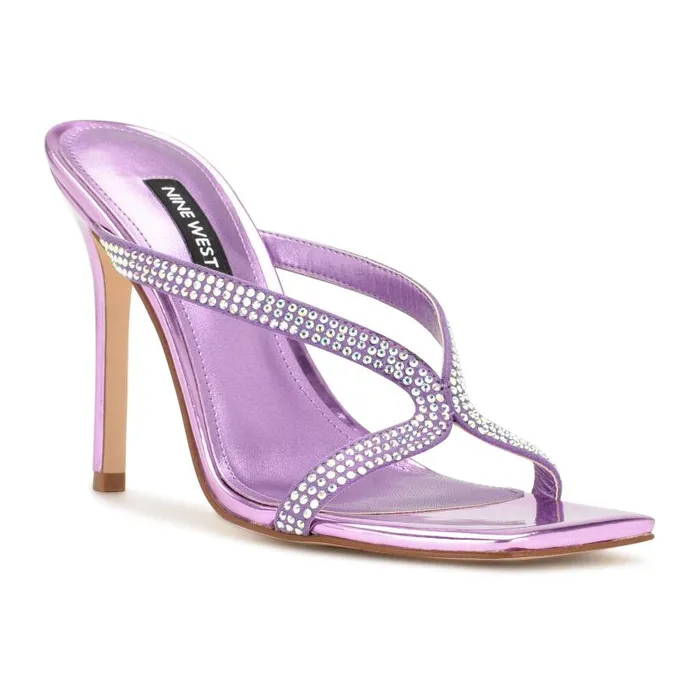 Twist Heeled Slide Sandals Purple Metallic Women Nine West Heels