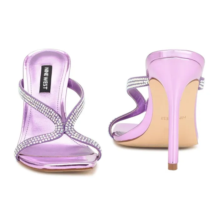 Twist Heeled Slide Sandals Purple Metallic Women Nine West Heels