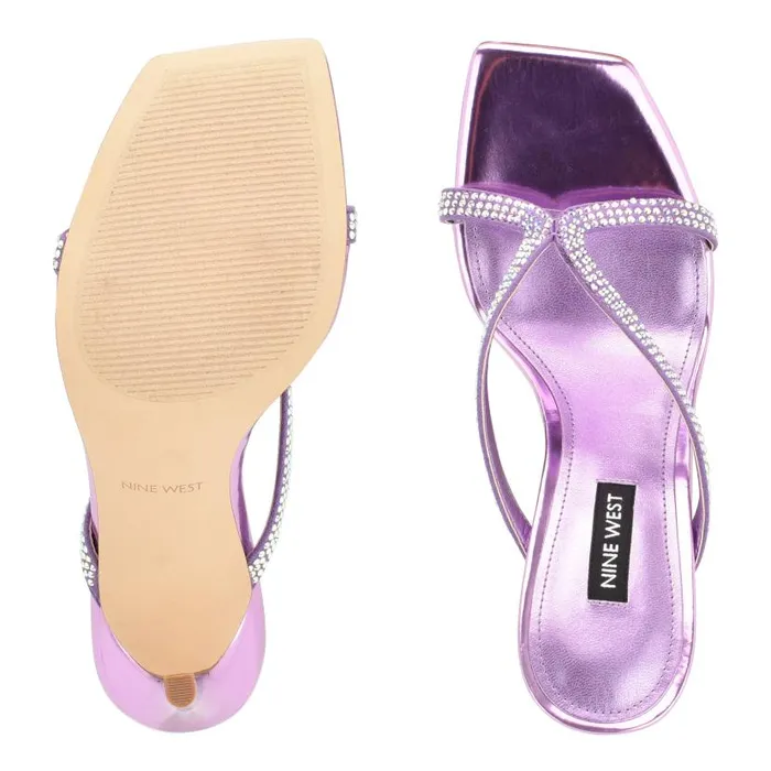 Twist Heeled Slide Sandals Purple Metallic Women Nine West Heels
