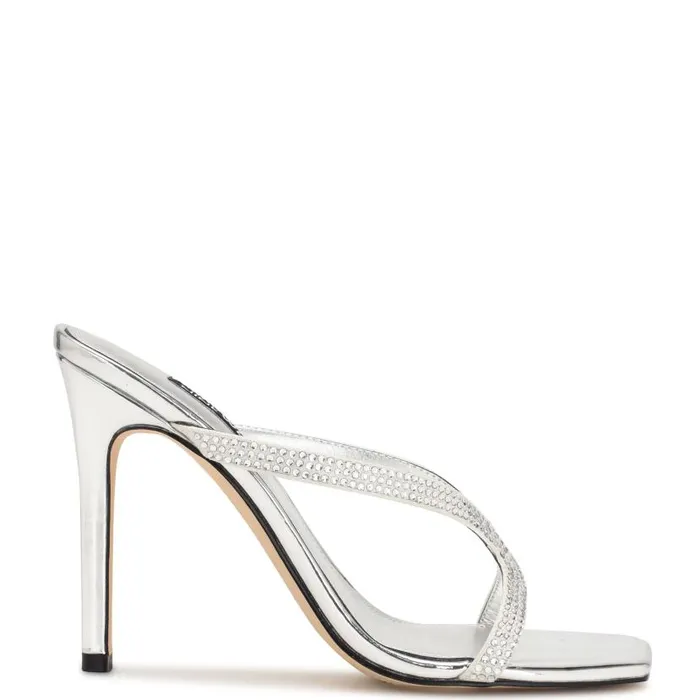 Twist Heeled Slide Sandals Silver Metallic Women Nine West Heels