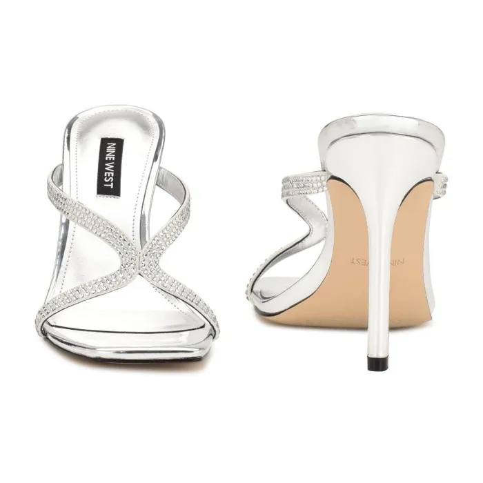 Twist Heeled Slide Sandals Silver Metallic Women Nine West Heels
