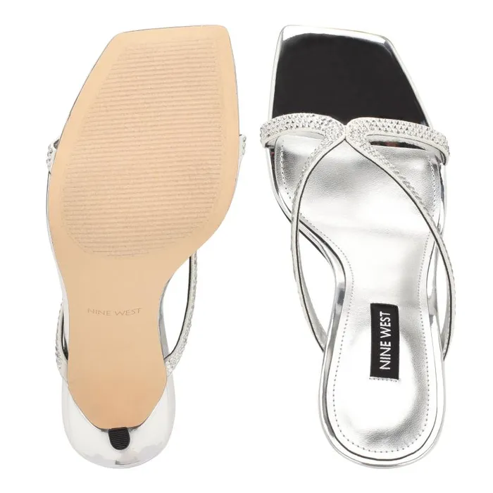 Twist Heeled Slide Sandals Silver Metallic Women Nine West Heels