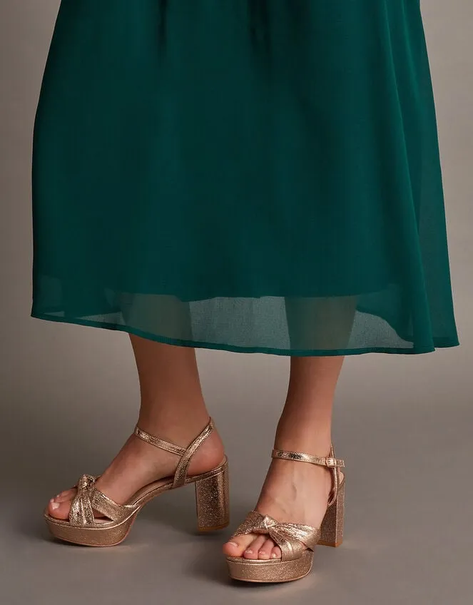 Twist Knot Platform Heels Gold Women Monsoon Sandals
