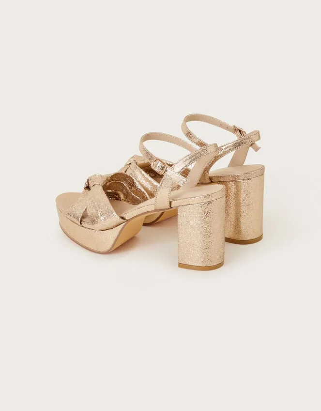Twist Knot Platform Heels Gold Women Monsoon Sandals
