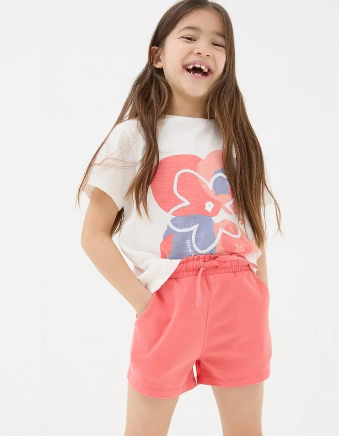 Two Pack Jersey Shorts Coral Pink Girls FatFace Shorts