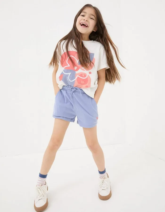 Two Pack Jersey Shorts Coral Pink Girls FatFace Shorts