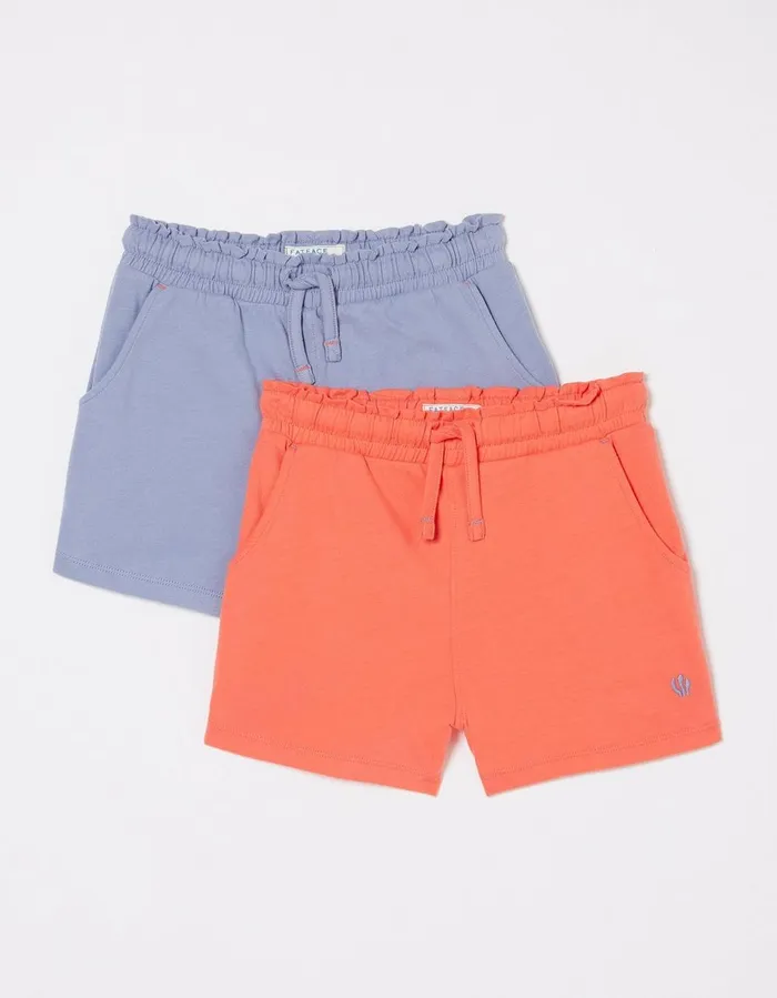 Two Pack Jersey Shorts Coral Pink Girls FatFace Shorts