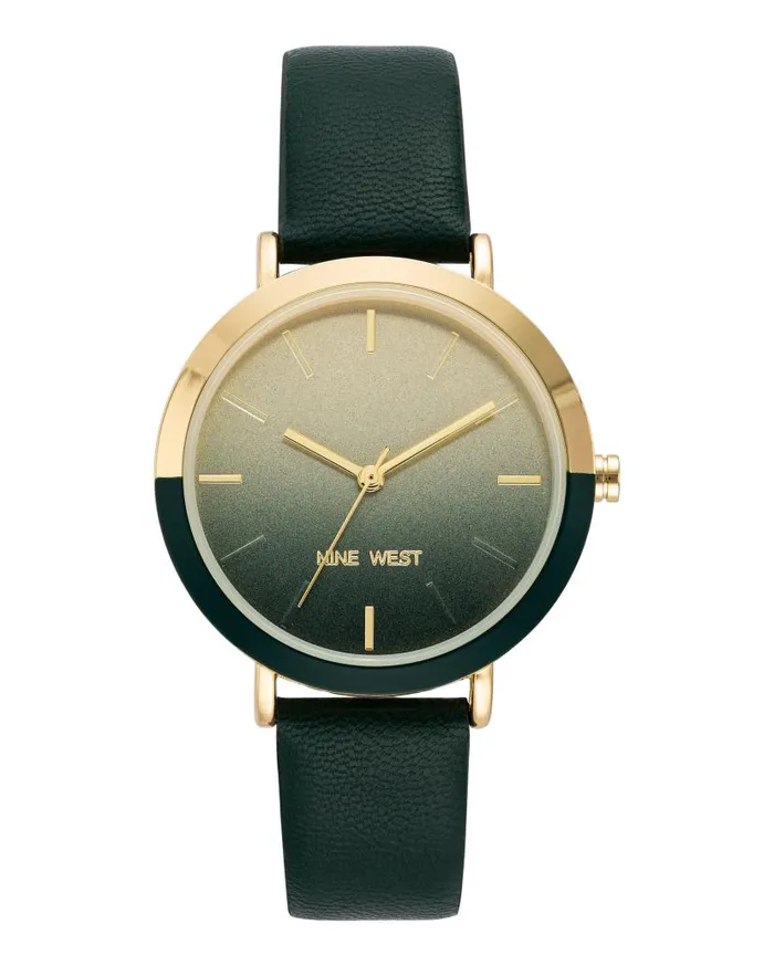 TwoTone Bezel Strap Watch Green WomenMen Nine West Watches