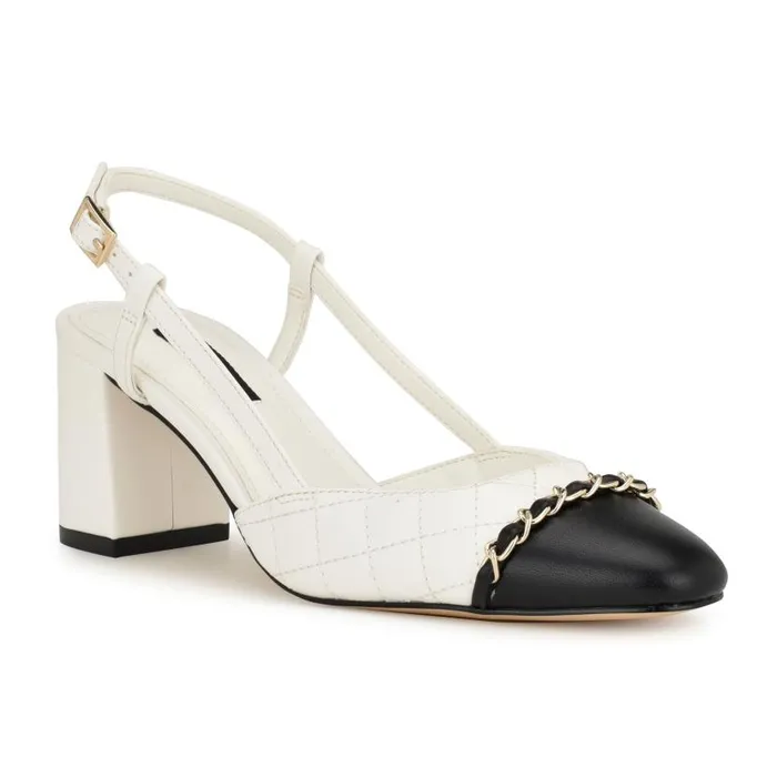 Uround Quilted Cap Top Slingbacks White Women Nine West Heels