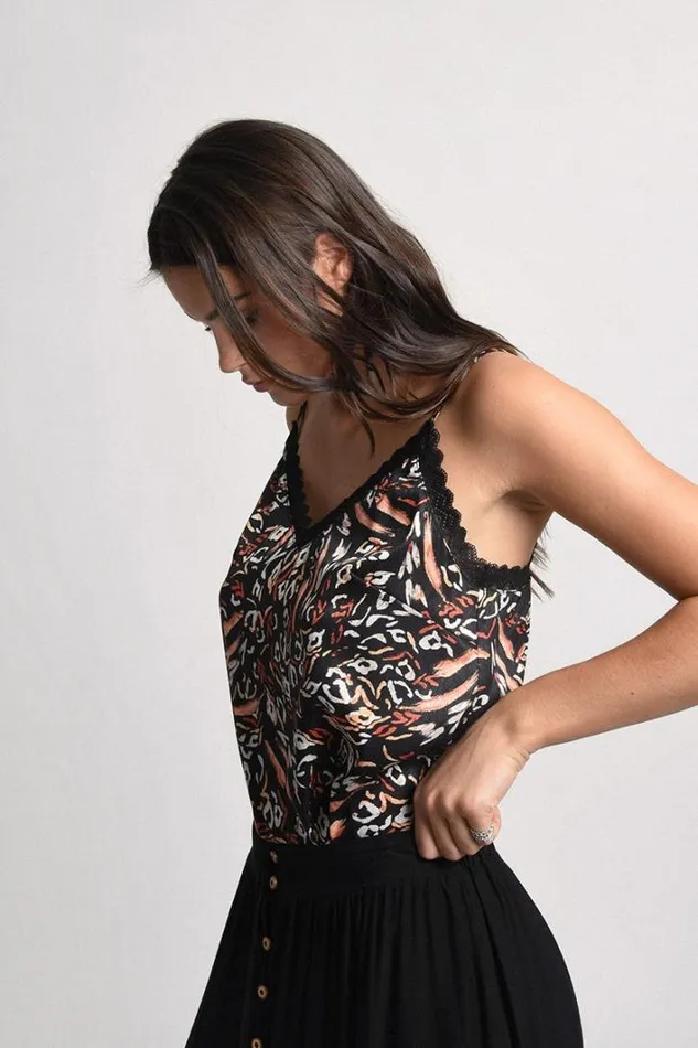 Vneck Camisole BLACK FAUVE Women Molly Bracken Tops