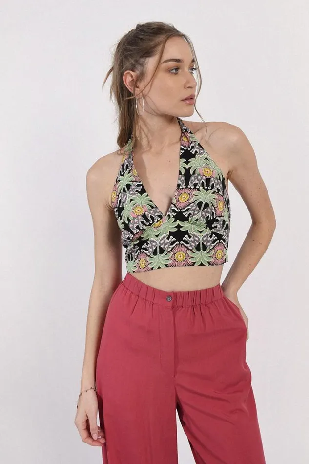 Vneck Cropped Tank BLACK ROXANNE Women Molly Bracken Tops
