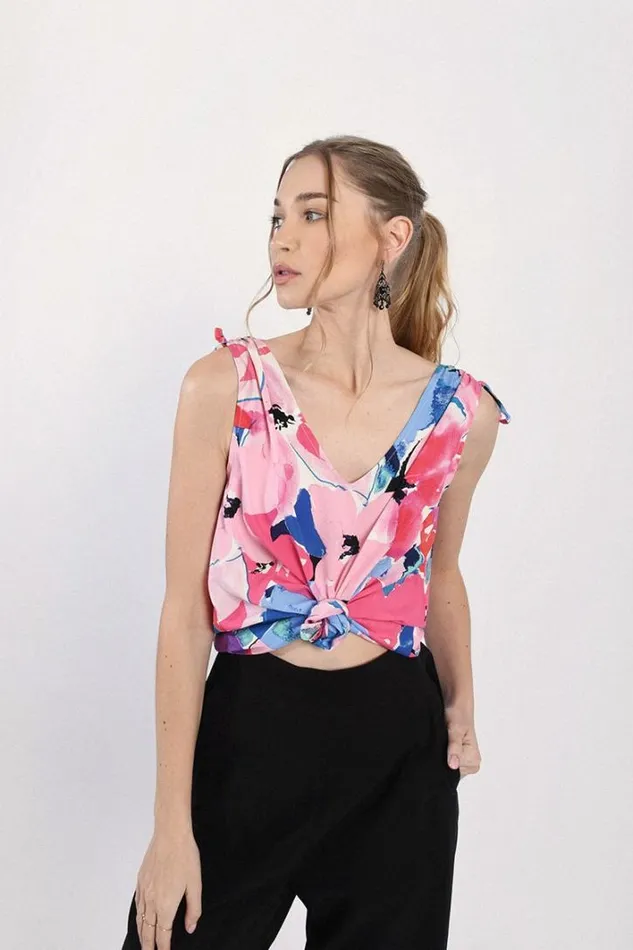 Vneck Floral Print Tank Top PINK ALICE Women Molly Bracken Tops