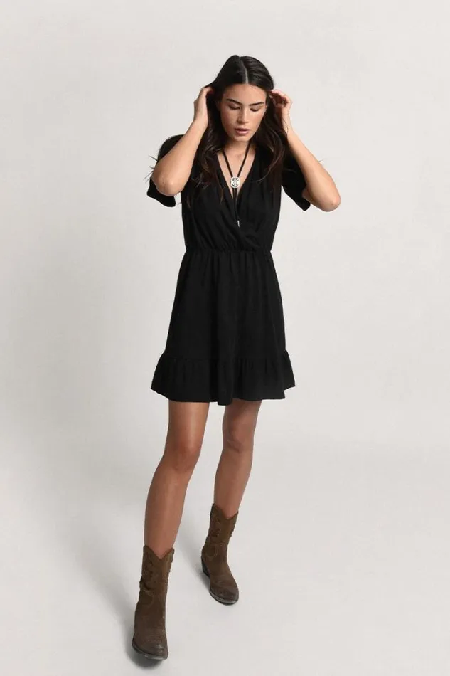 Vneck Mini Dress BLACK Women Molly Bracken Dresses