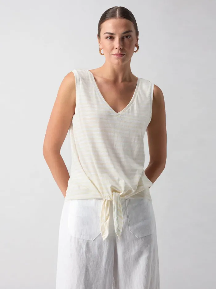 VNeck Tie Tank White Birch Stripe Women Sanctuary Clothing Tees and Tops