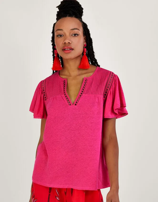 VNeck Woven Top In Linen Blend Pink Women Monsoon Tops and Blouses
