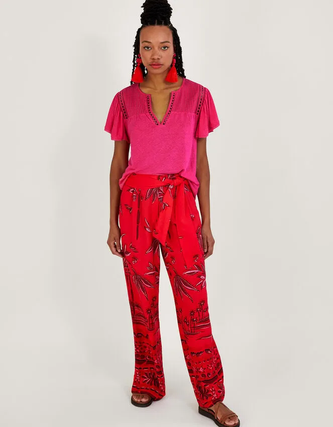 VNeck Woven Top In Linen Blend Pink Women Monsoon Tops and Blouses