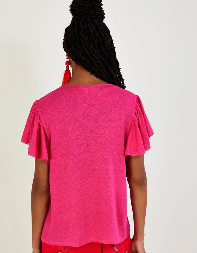 VNeck Woven Top In Linen Blend Pink Women Monsoon Tops and Blouses