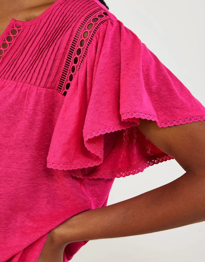 VNeck Woven Top In Linen Blend Pink Women Monsoon Tops and Blouses