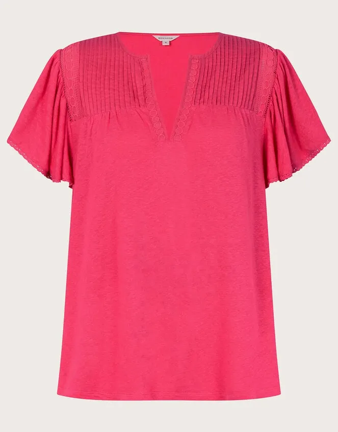 VNeck Woven Top In Linen Blend Pink Women Monsoon Tops and Blouses