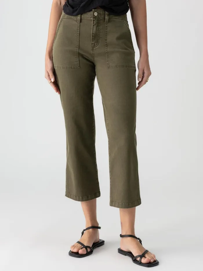 Vacation Crop High Rise Pant Burnt Olive Women Sanctuary Clothing Pants