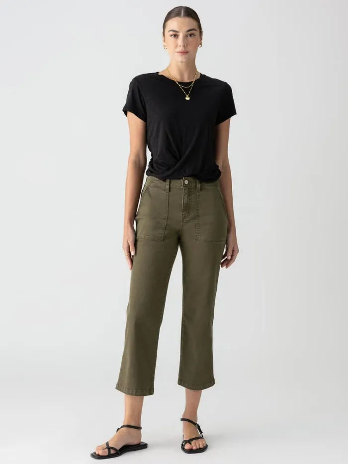Vacation Crop High Rise Pant Burnt Olive Women Sanctuary Clothing Pants