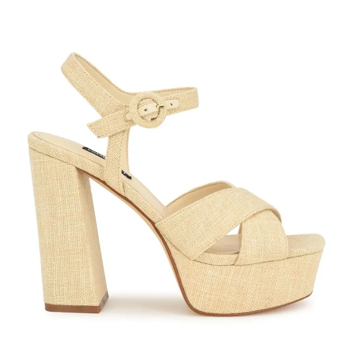 Vallen Strappy Platform Sandals Natural Raffia Women Nine West Sandals