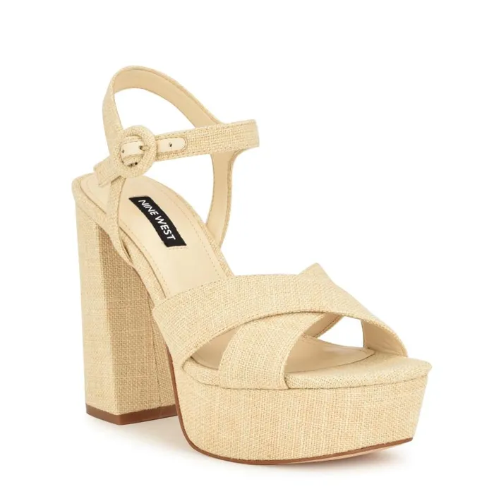 Vallen Strappy Platform Sandals Natural Raffia Women Nine West Sandals