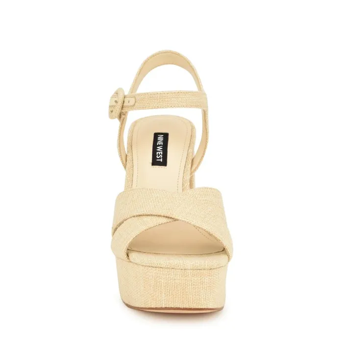 Vallen Strappy Platform Sandals Natural Raffia Women Nine West Sandals