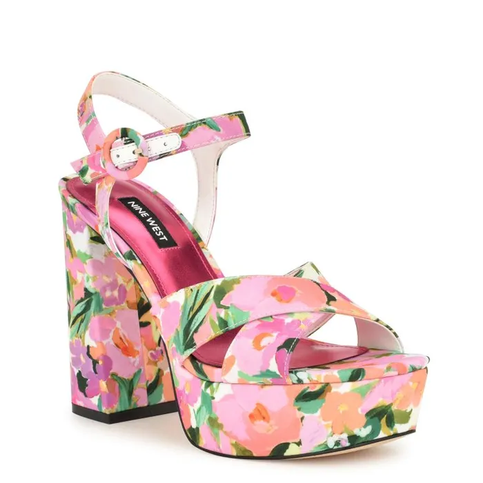 Vallen Strappy Platform Sandals Pink Floral Women Nine West Sandals