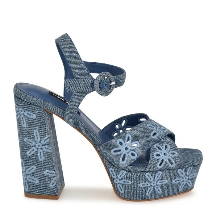 Vallena Ankle Strap Platform Sandals Denim Women Nine West Sandals