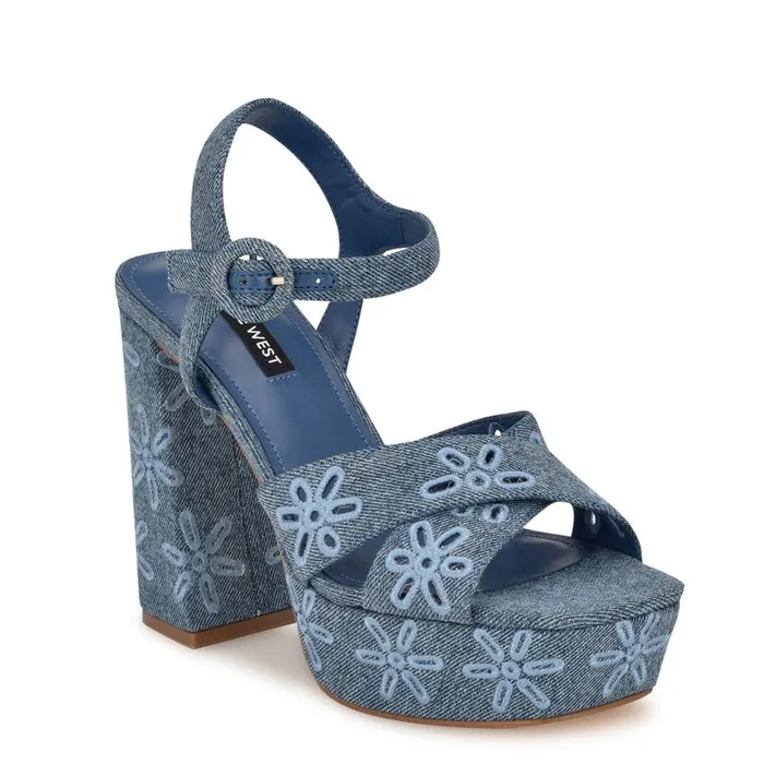 Vallena Ankle Strap Platform Sandals Denim Women Nine West Sandals