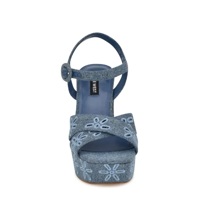 Vallena Ankle Strap Platform Sandals Denim Women Nine West Sandals