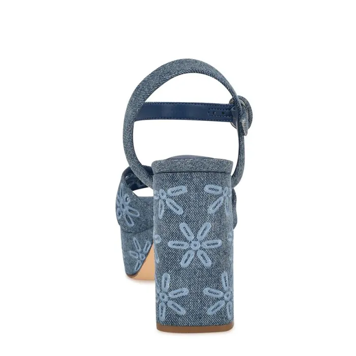 Vallena Ankle Strap Platform Sandals Denim Women Nine West Sandals