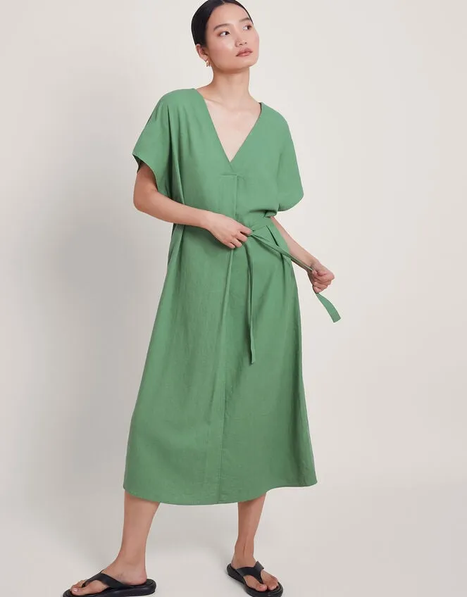 Verity Belt Dress Green Women Monsoon Linen
