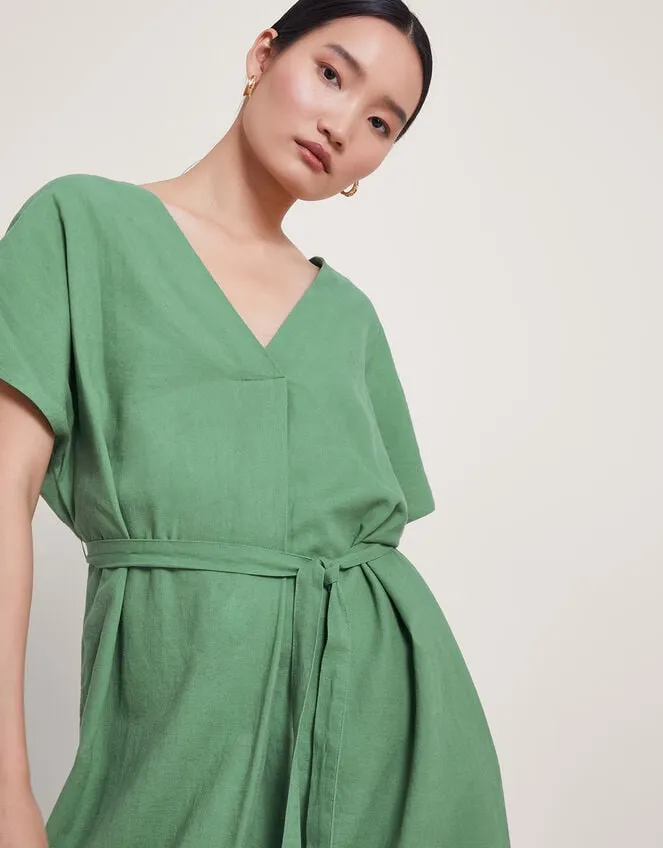 Verity Belt Dress Green Women Monsoon Linen